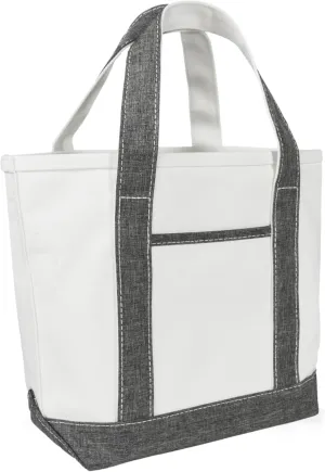 DALIX 14" Mini Small Cotton Canvas Party Favor Wedding Gift Tote Bag in Gray White