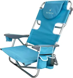Deltess Ostrich Deluxe On Your Back Aluminum Chair and Cooler Bag, Carry Straps, Umbrella Carry System, Cup Holder, and 275 Pound Capacity, Light Blue