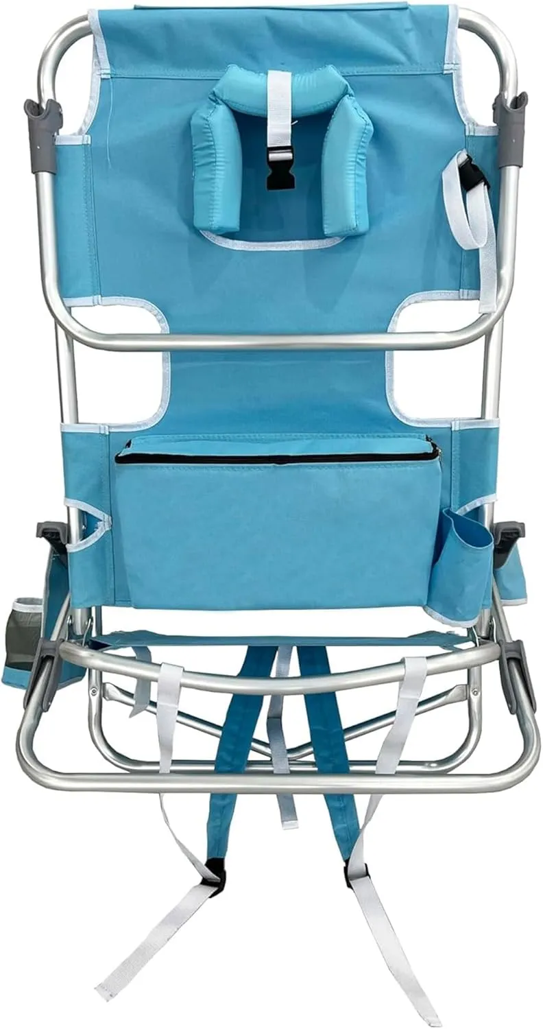 Deltess Ostrich Deluxe On Your Back Aluminum Chair and Cooler Bag, Carry Straps, Umbrella Carry System, Cup Holder, and 275 Pound Capacity, Light Blue