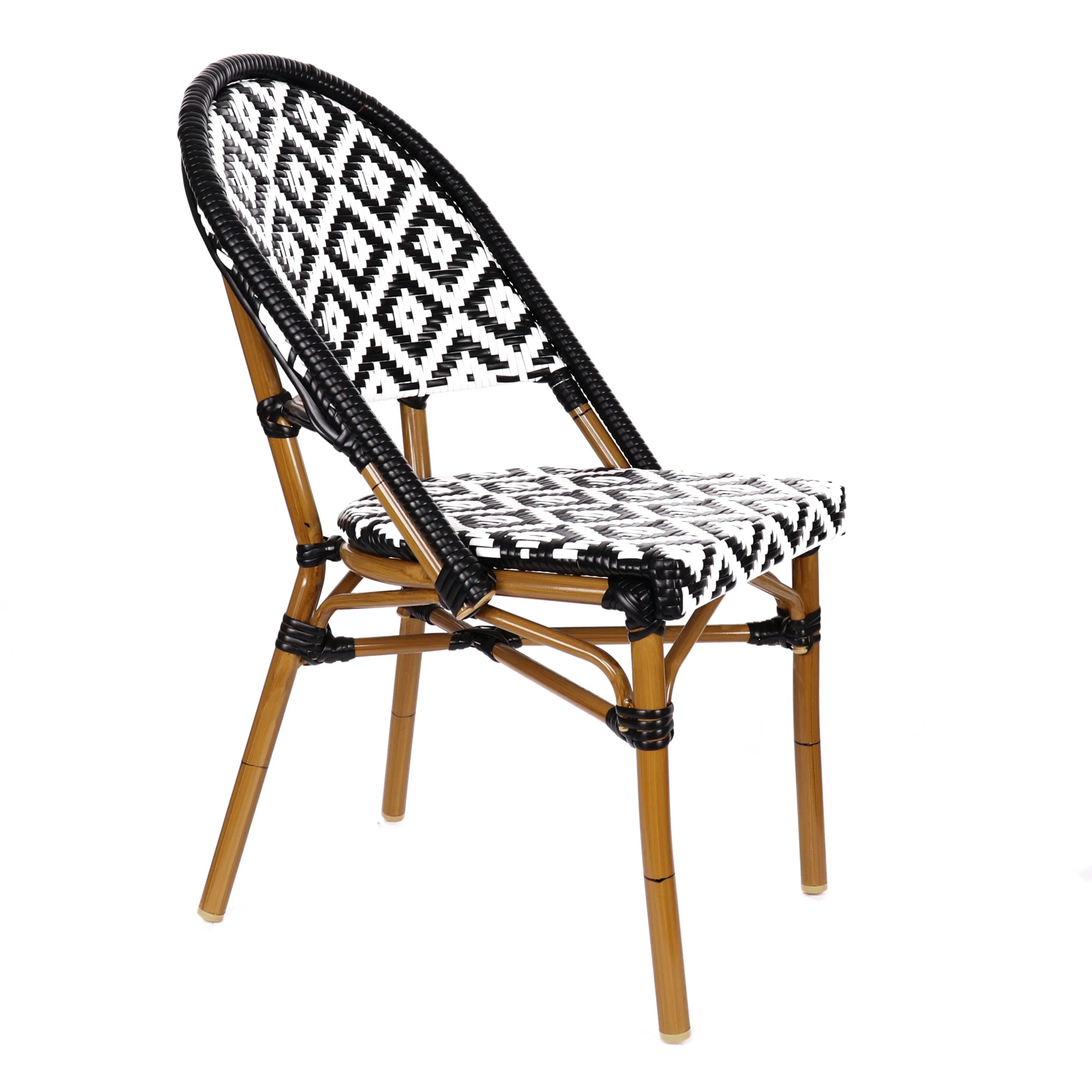 Design Lab MN LS-3002-BLKWHT Aluminum Bamboo Black Patio Chair