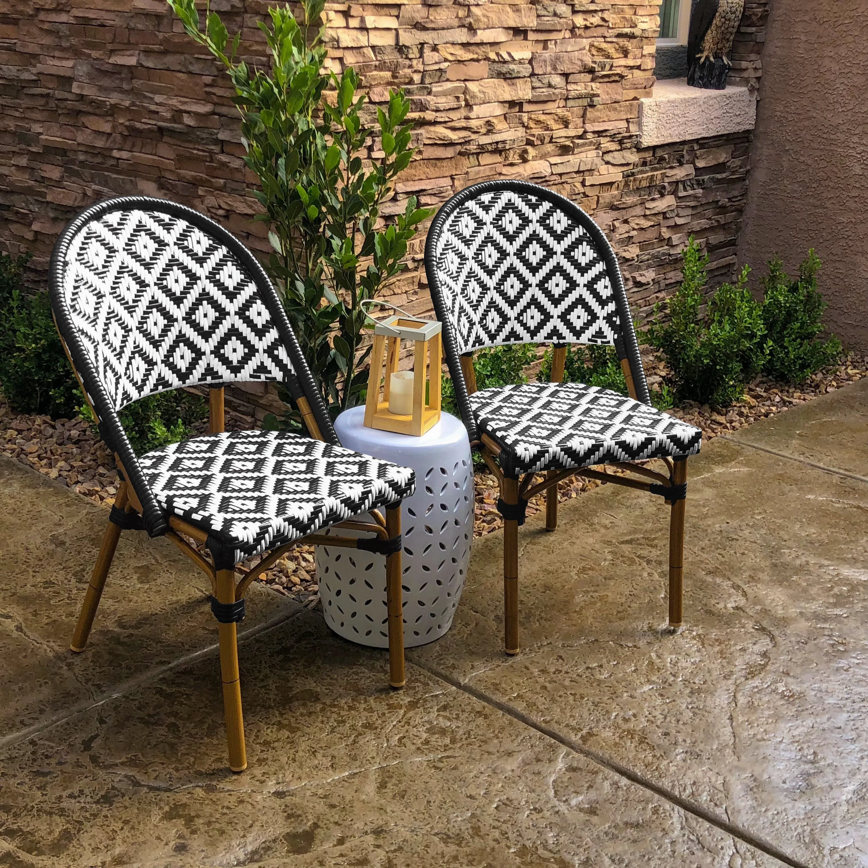 Design Lab MN LS-3002-BLKWHT Aluminum Bamboo Black Patio Chair