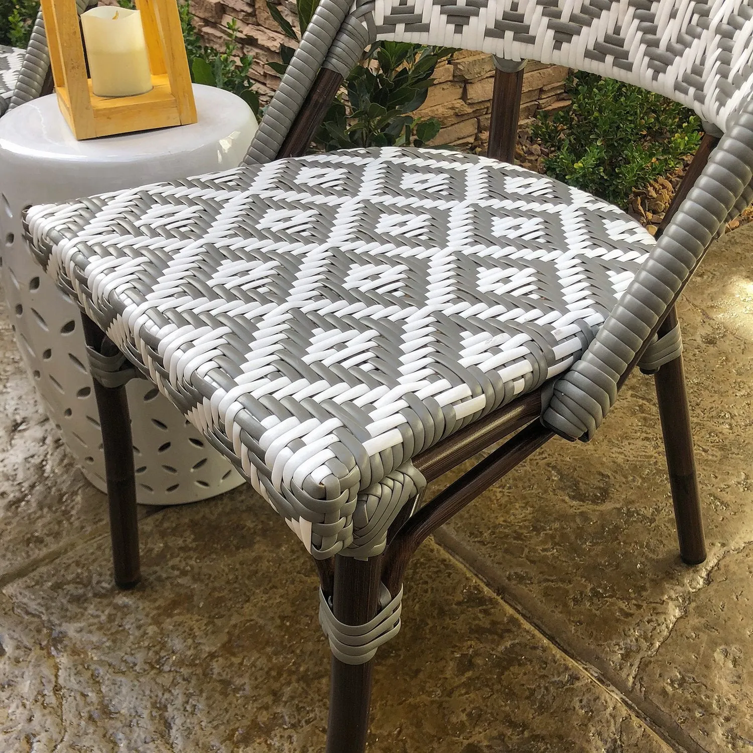 Design Lab MN LS-3002-GRYWHT Aluminum Bamboo Grey Patio Chair