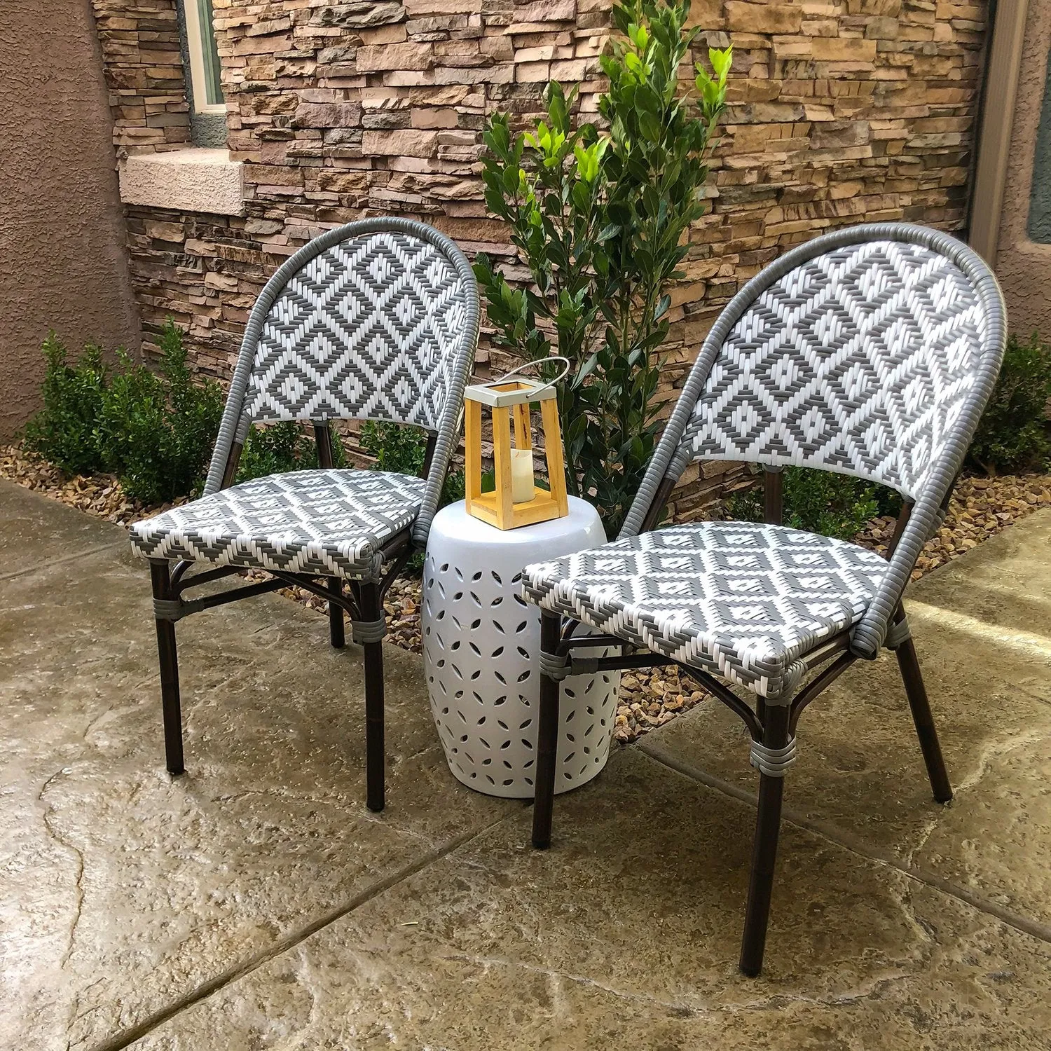 Design Lab MN LS-3002-GRYWHT Aluminum Bamboo Grey Patio Chair