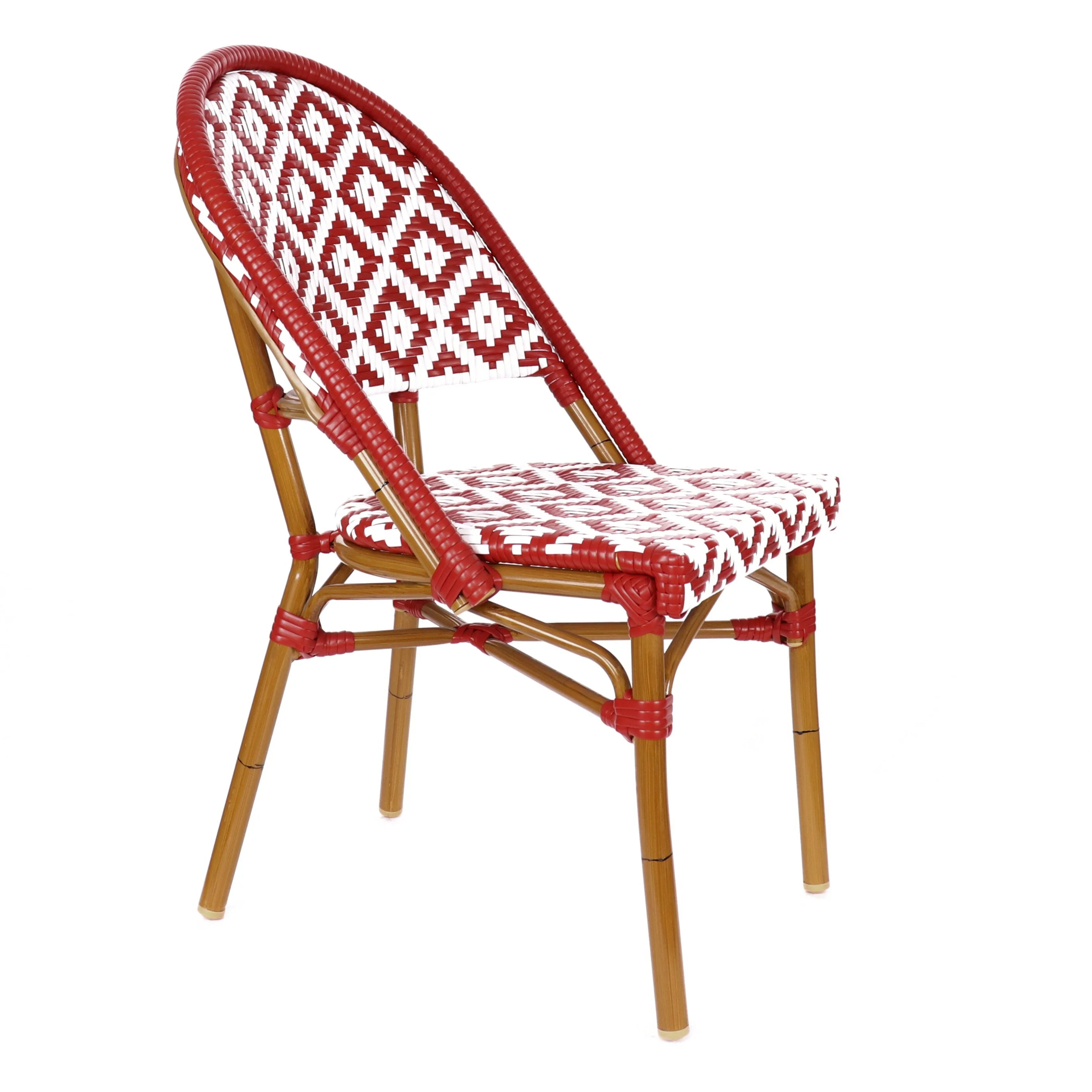 Design Lab MN LS-3002-REDWHT Aluminum Bamboo Red Patio Chair
