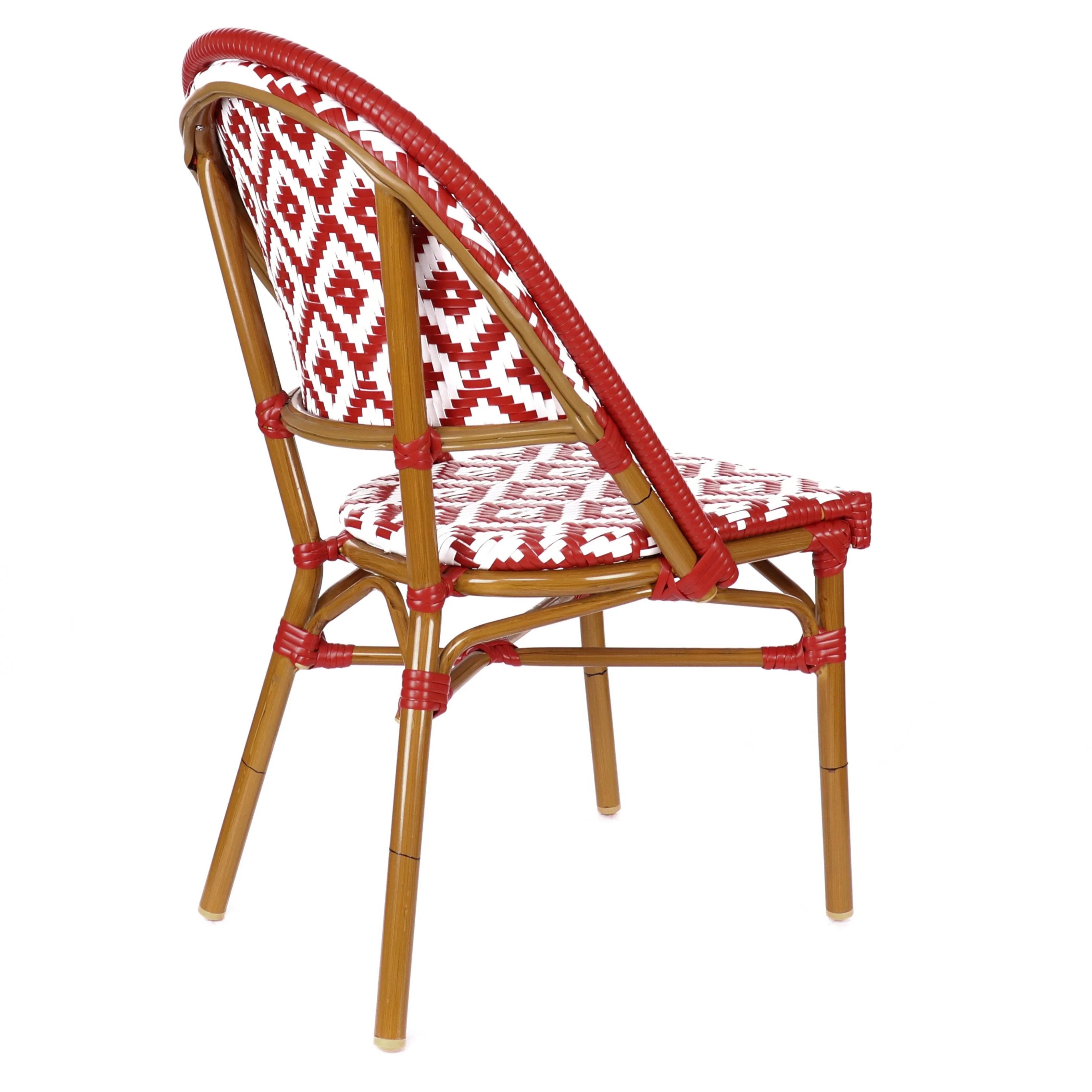 Design Lab MN LS-3002-REDWHT Aluminum Bamboo Red Patio Chair