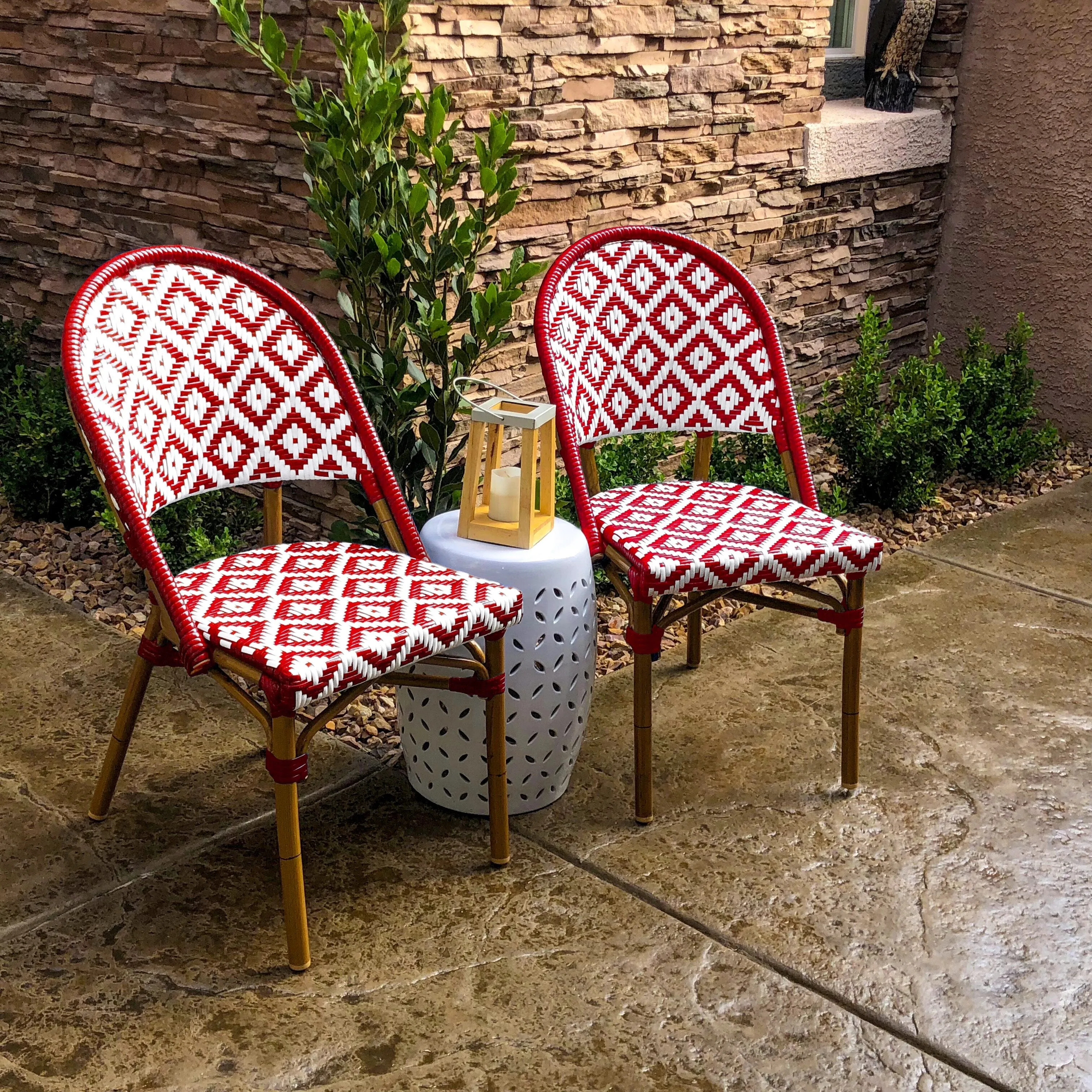 Design Lab MN LS-3002-REDWHT Aluminum Bamboo Red Patio Chair