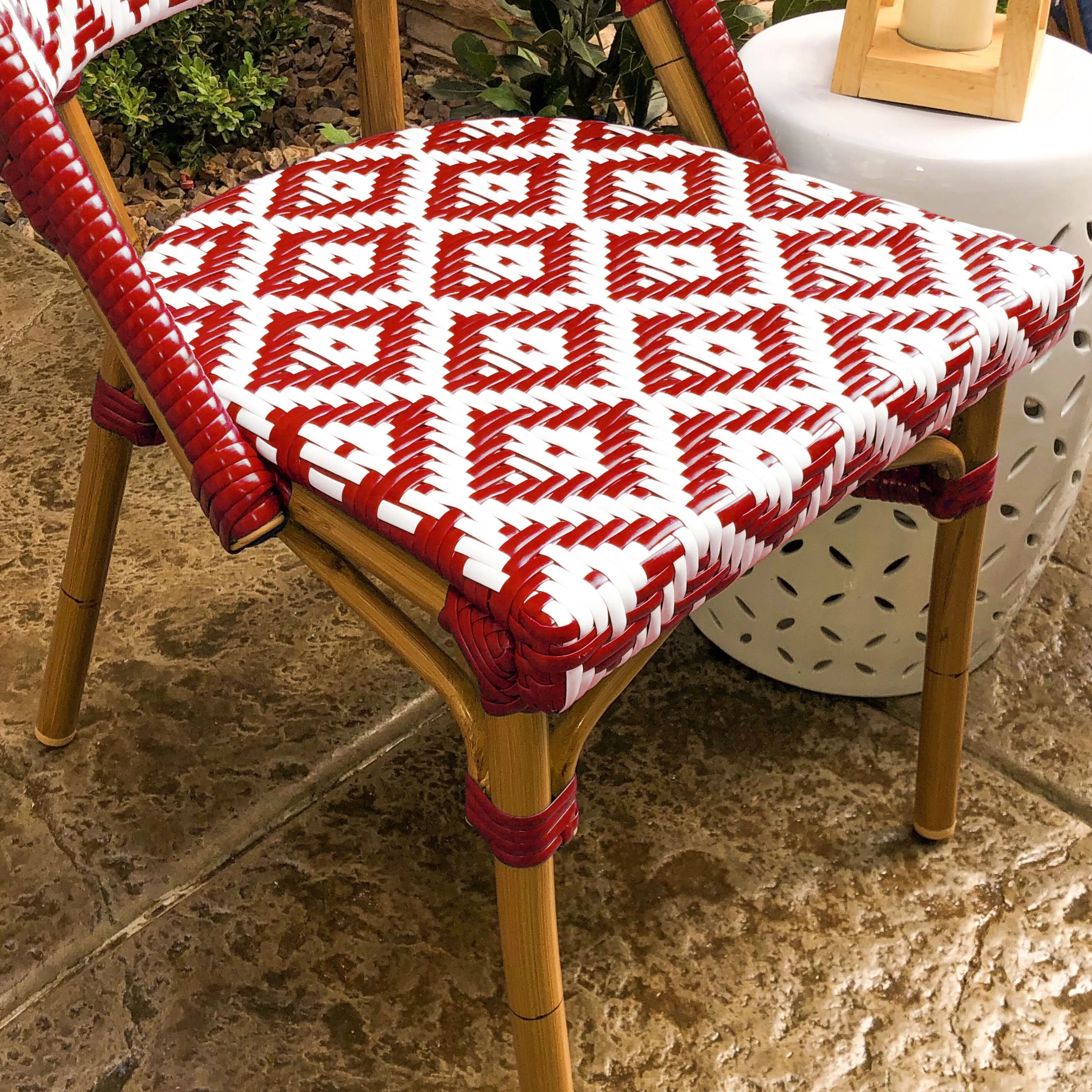 Design Lab MN LS-3002-REDWHT Aluminum Bamboo Red Patio Chair