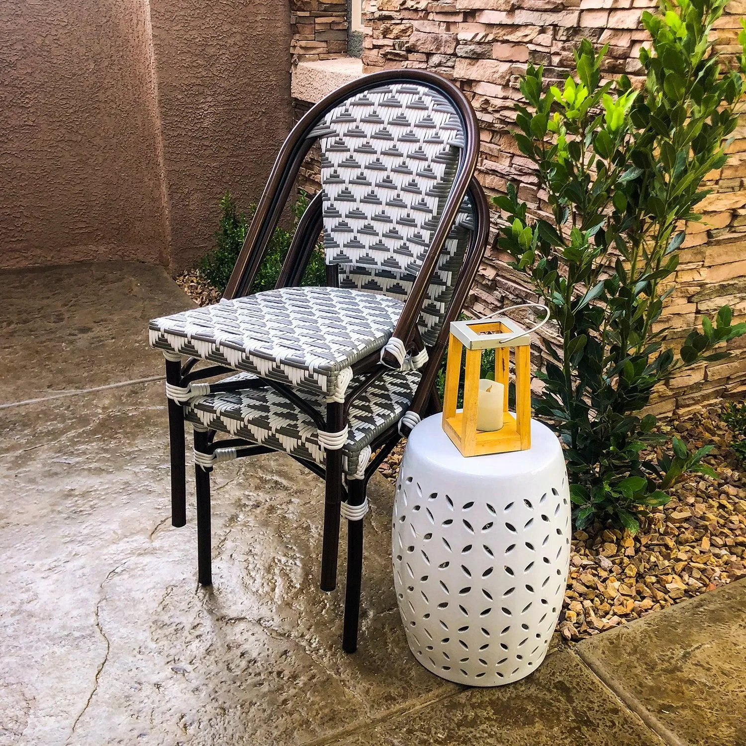 Design Lab MN LS-3003-GRYWHT Aluminum Bamboo Grey Patio Chair