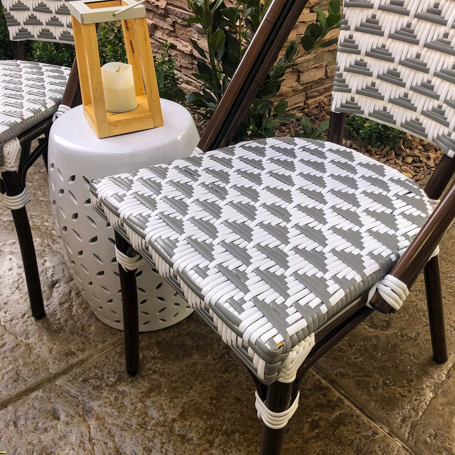 Design Lab MN LS-3003-GRYWHT Aluminum Bamboo Grey Patio Chair