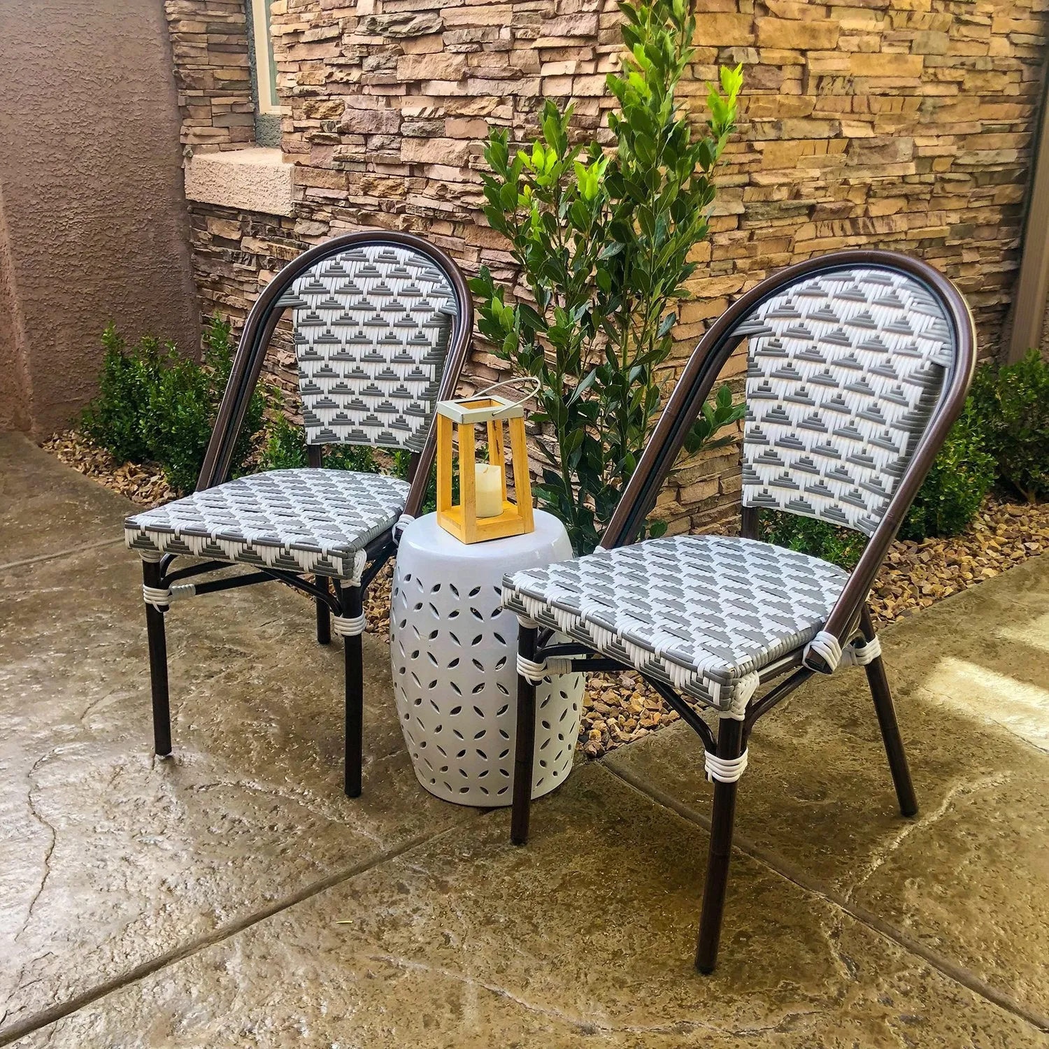 Design Lab MN LS-3003-GRYWHT Aluminum Bamboo Grey Patio Chair