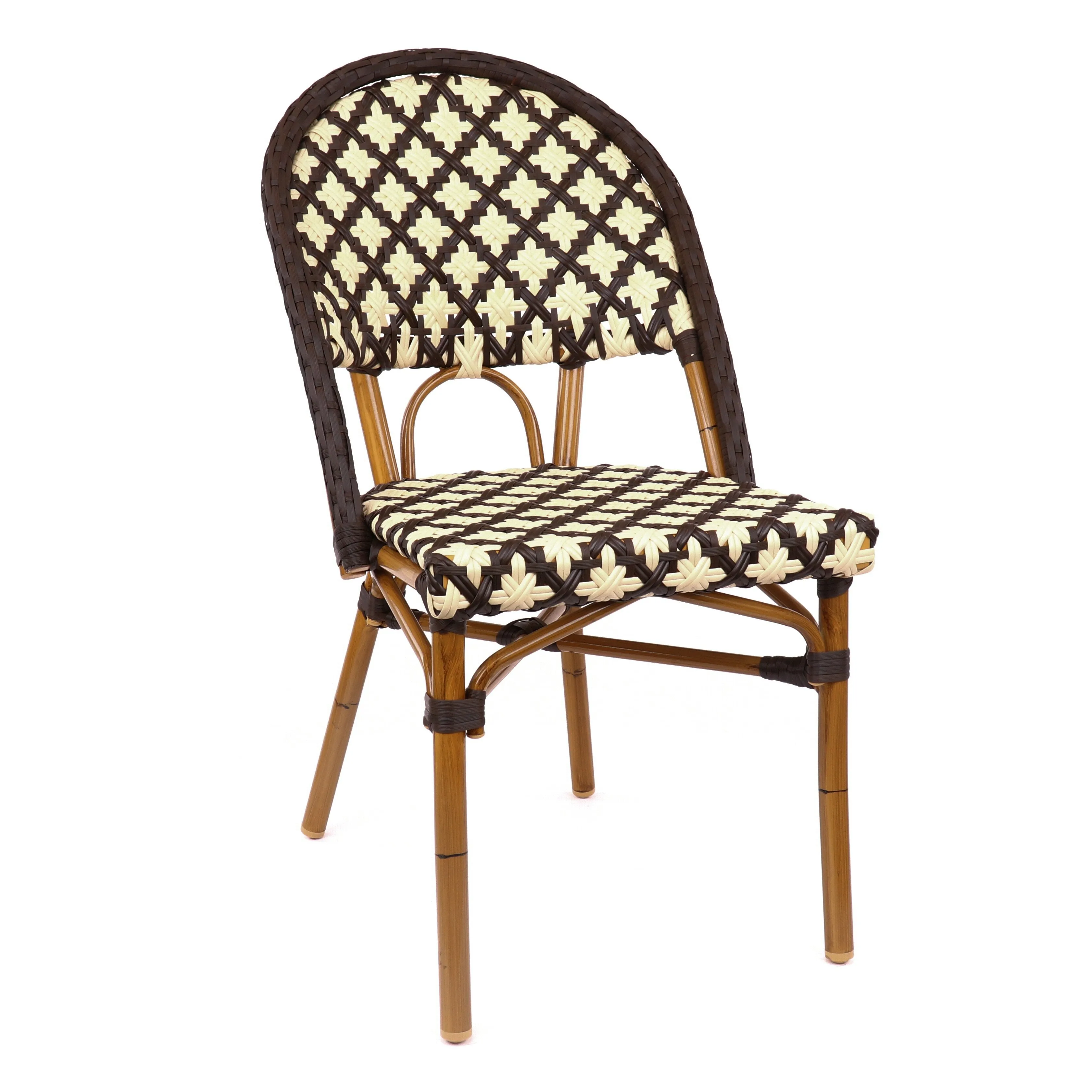 Design Lab MN LS-3005-BRNWHT Aluminum Bamboo Brown Patio Chair