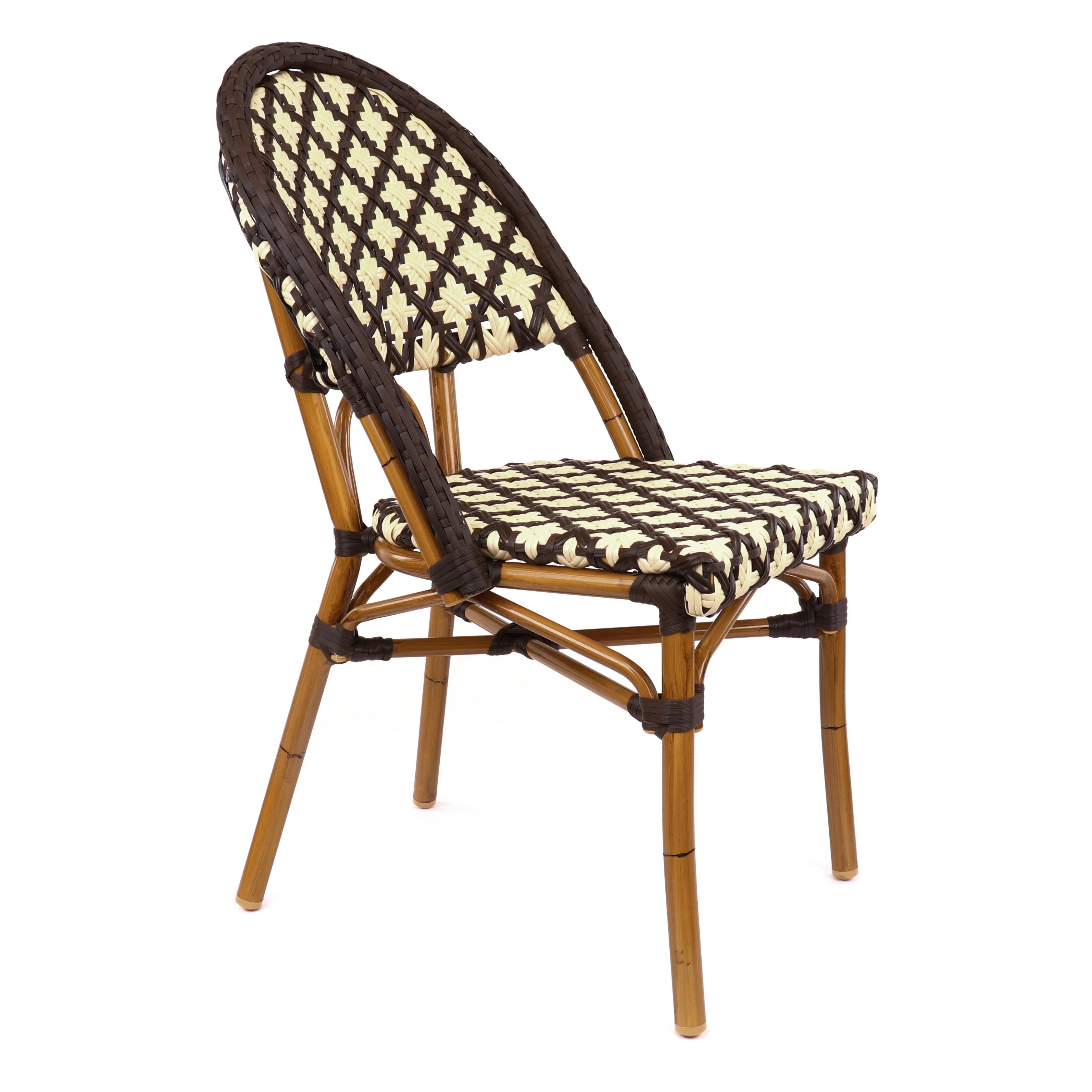 Design Lab MN LS-3005-BRNWHT Aluminum Bamboo Brown Patio Chair