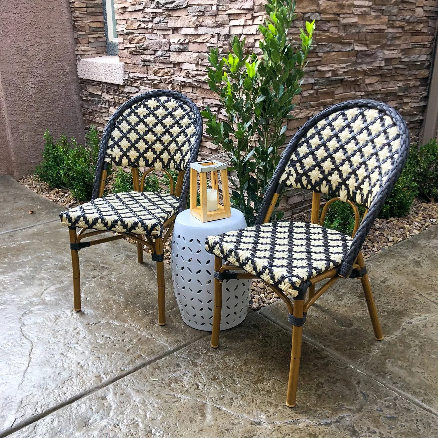 Design Lab MN LS-3005-BRNWHT Aluminum Bamboo Brown Patio Chair