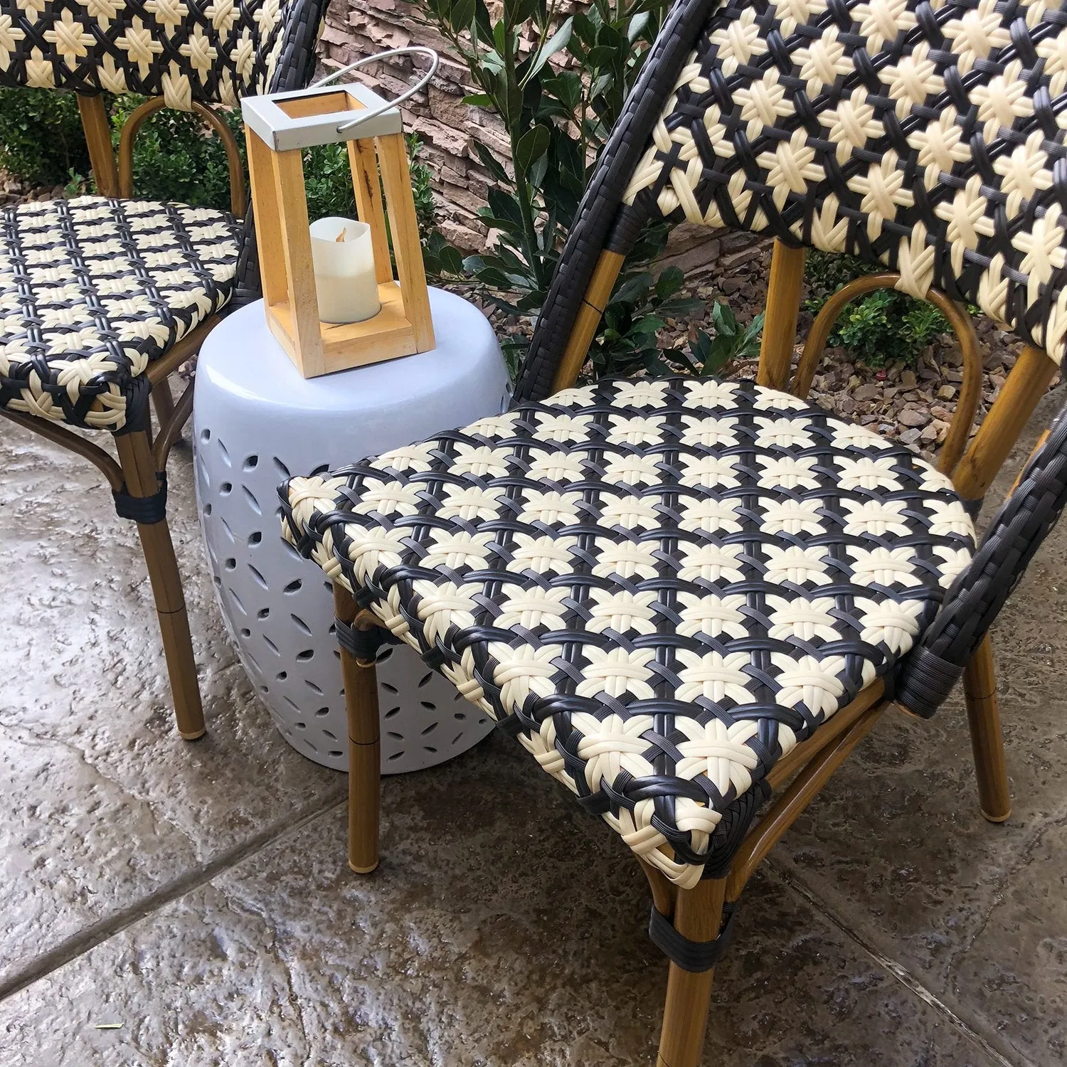Design Lab MN LS-3005-BRNWHT Aluminum Bamboo Brown Patio Chair