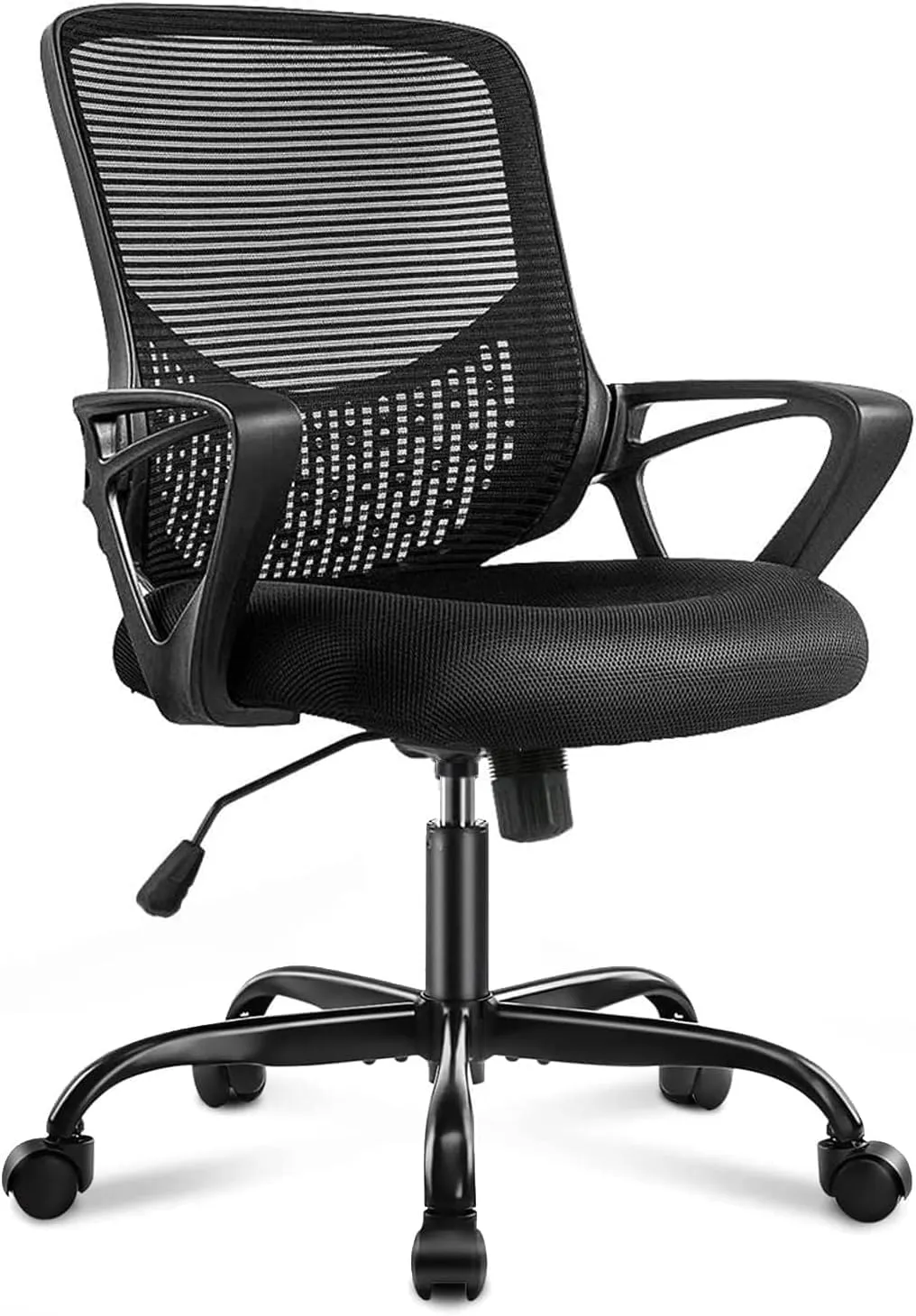 Desk Computer Chair with Wheels Ergonomic Home Office Chair with Lumbar Support and Fixed Armrests, Mid Back Mesh Chair Rolling Swivel Chair，Black