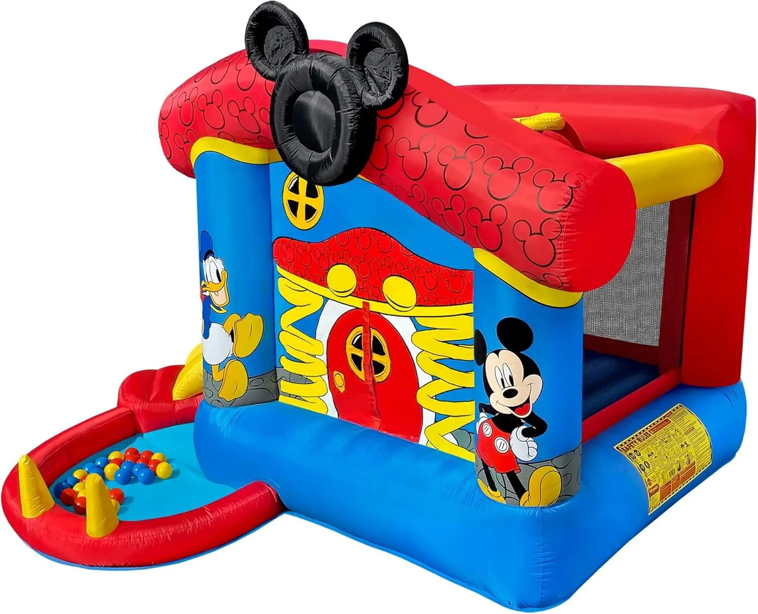 Disney Mickey Mouse Bounce House with Slide, Indoor Outdoor Inflatable Bouncy Castle Funhouse Ball Pit Plus Heavy Duty Air Blower