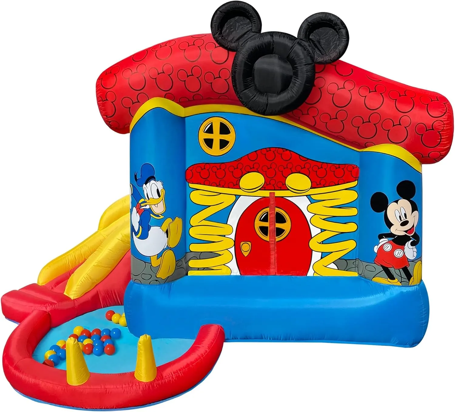 Disney Mickey Mouse Bounce House with Slide, Indoor Outdoor Inflatable Bouncy Castle Funhouse Ball Pit Plus Heavy Duty Air Blower