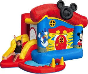Disney Mickey Mouse Bounce House with Slide, Indoor Outdoor Inflatable Bouncy Castle Funhouse Ball Pit Plus Heavy Duty Air Blower