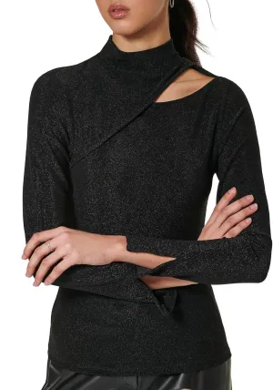 DKNY Women's Mock Neck Cutout Detail Knit Top