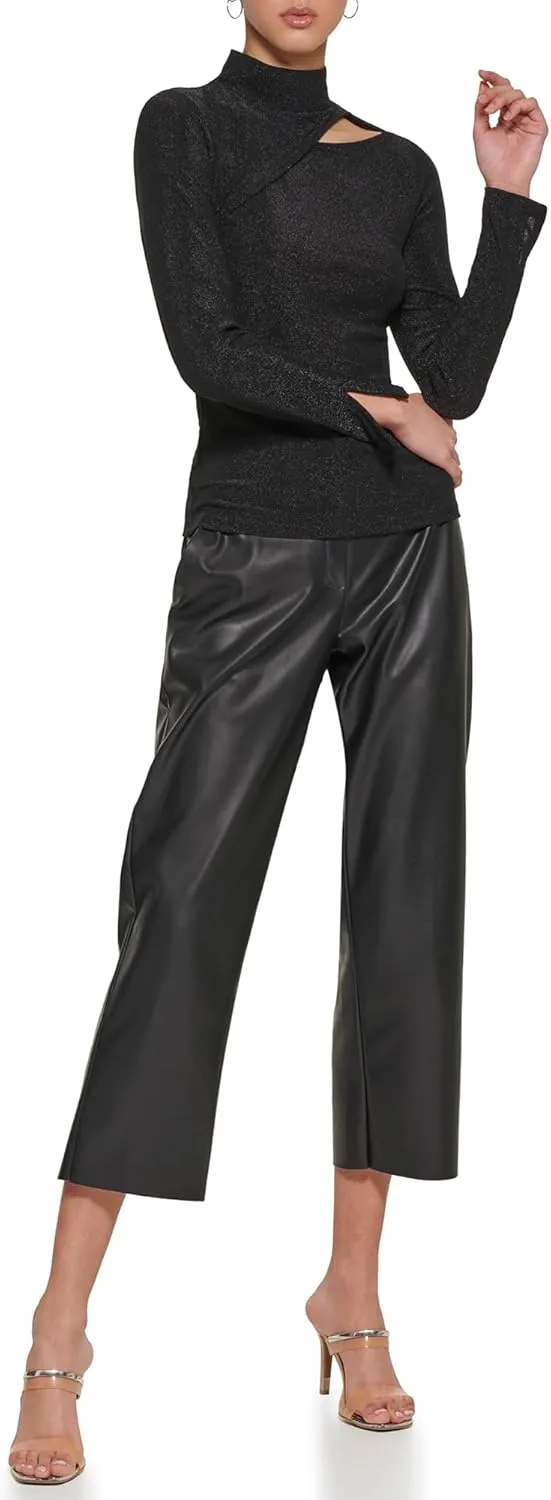 DKNY Women's Mock Neck Cutout Detail Knit Top