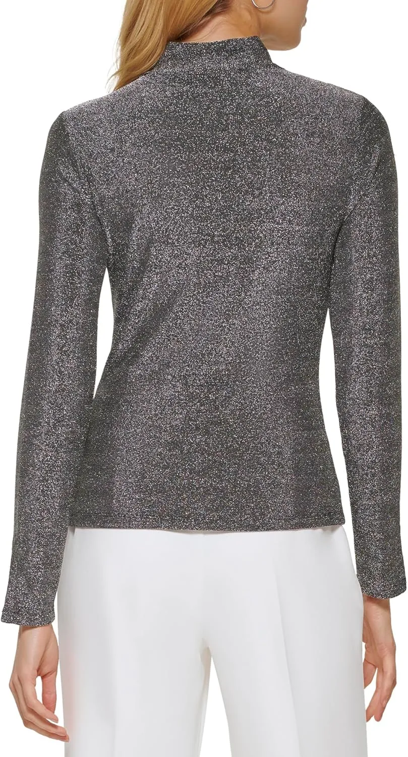 DKNY Women's Mock Neck Cutout Detail Knit Top