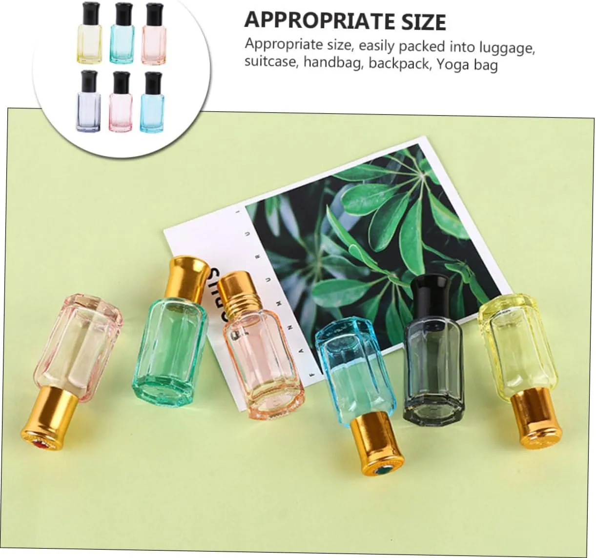 DOITOOL Mini Glass Bottle 6pcs Perfume Bottle Essential Oil Roll- on Bottles Perfume Sample Vials Travel Cosmetic Portable