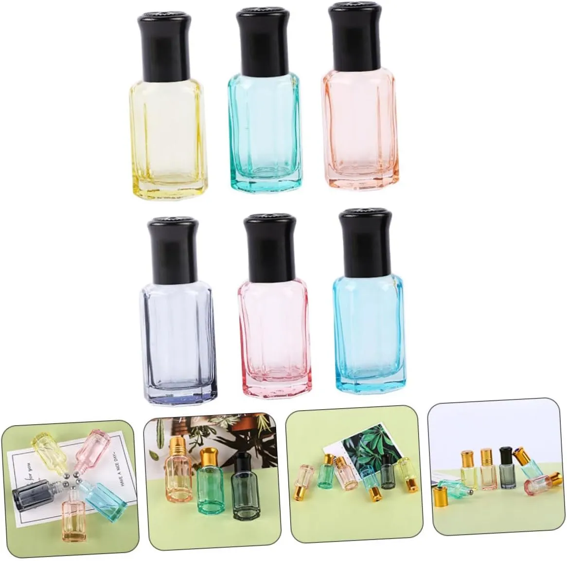 DOITOOL Mini Glass Bottle 6pcs Perfume Bottle Essential Oil Roll- on Bottles Perfume Sample Vials Travel Cosmetic Portable