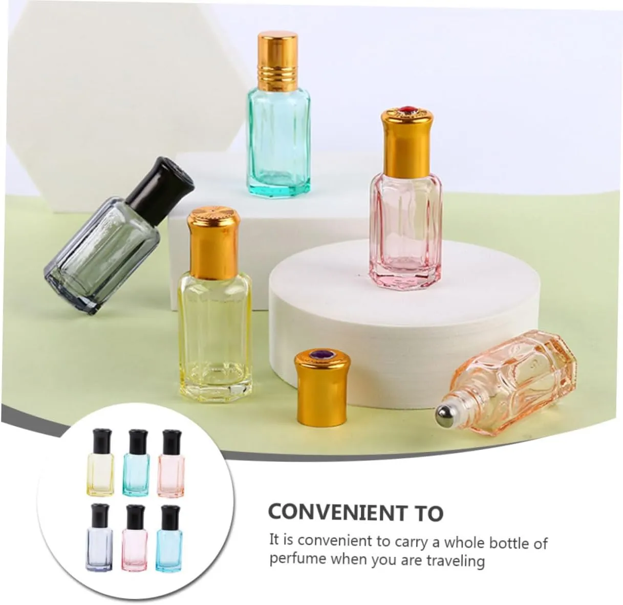 DOITOOL Mini Glass Bottle 6pcs Perfume Bottle Essential Oil Roll- on Bottles Perfume Sample Vials Travel Cosmetic Portable