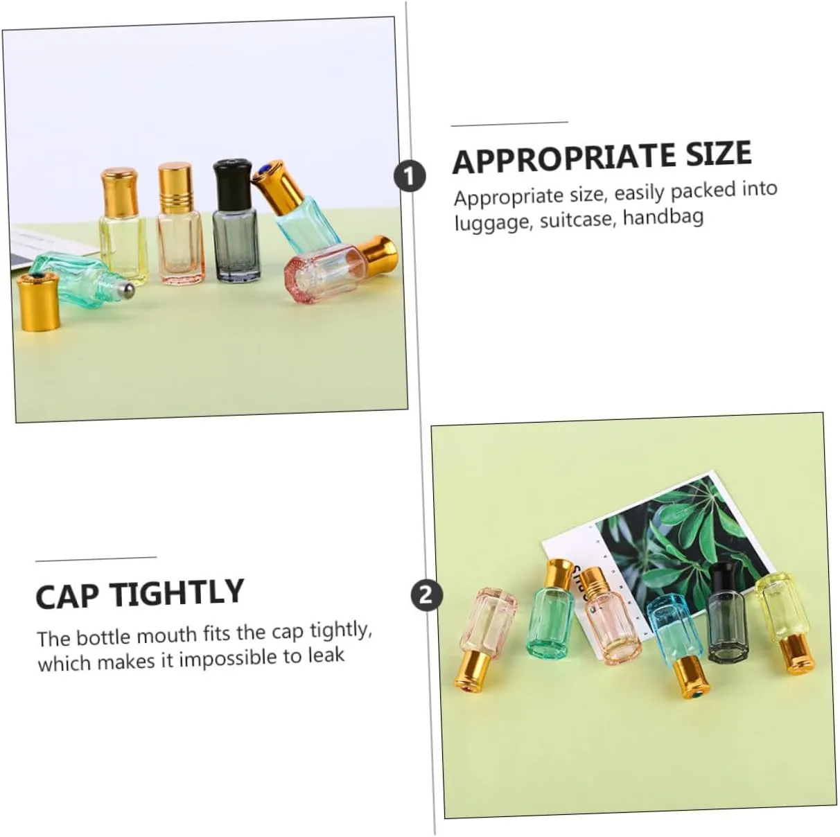 DOITOOL Mini Glass Bottle 6pcs Perfume Bottle Essential Oil Roll- on Bottles Perfume Sample Vials Travel Cosmetic Portable