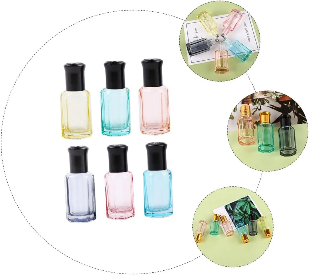 DOITOOL Mini Glass Bottle 6pcs Perfume Bottle Essential Oil Roll- on Bottles Perfume Sample Vials Travel Cosmetic Portable