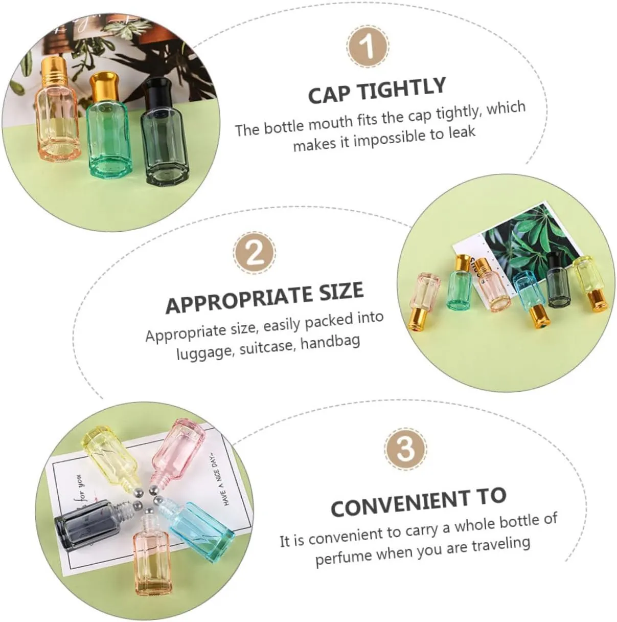 DOITOOL Mini Glass Bottle 6pcs Perfume Bottle Essential Oil Roll- on Bottles Perfume Sample Vials Travel Cosmetic Portable