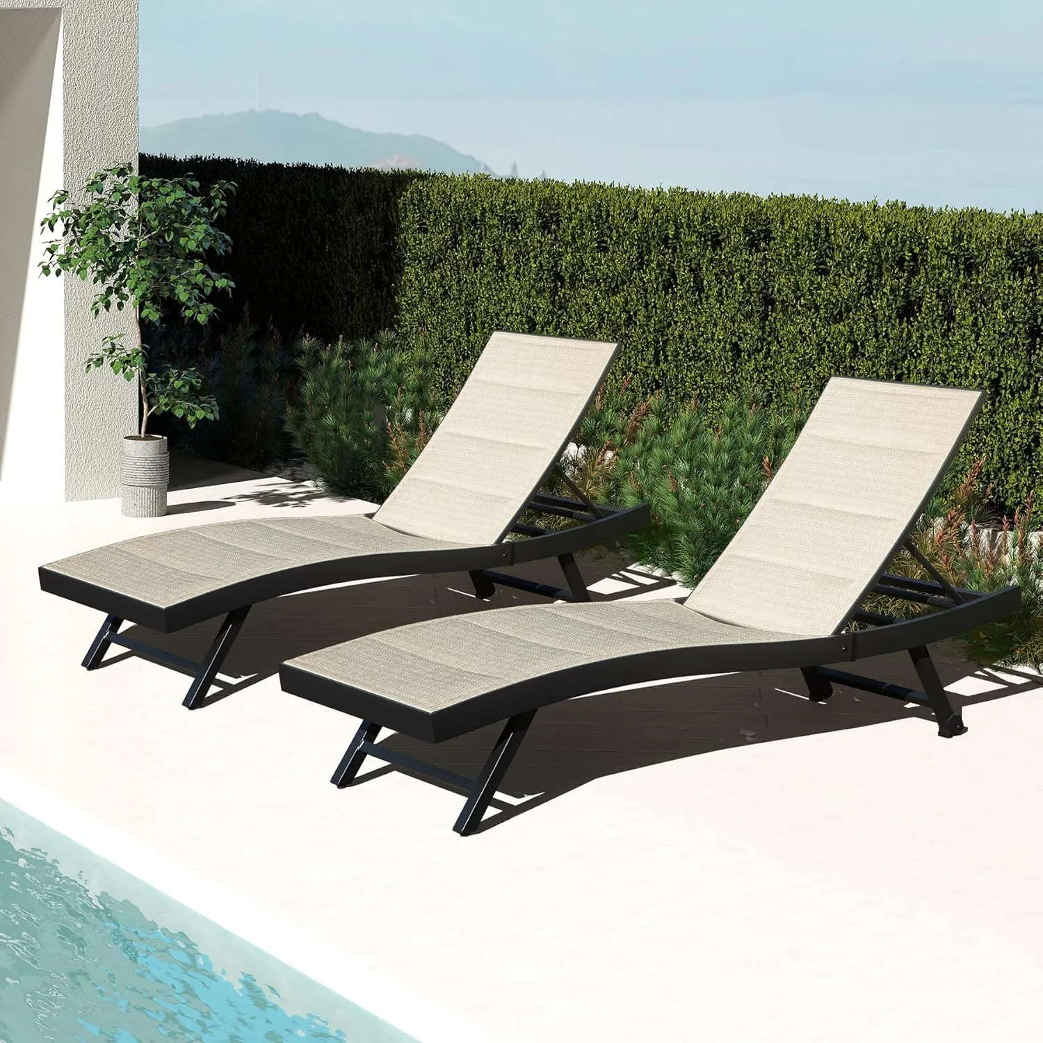 Domi Outdoor Chaise Lounge Set of 2, Aluminum Patio Lounge Chairs with Wheels, Pool Lounge Chair Oversized Lounger for Patio Pool Beach Sunbathing, Beige