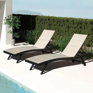 Domi Outdoor Chaise Lounge Set of 2, Aluminum Patio Lounge Chairs with Wheels, Pool Lounge Chair Oversized Lounger for Patio Pool Beach Sunbathing, Beige