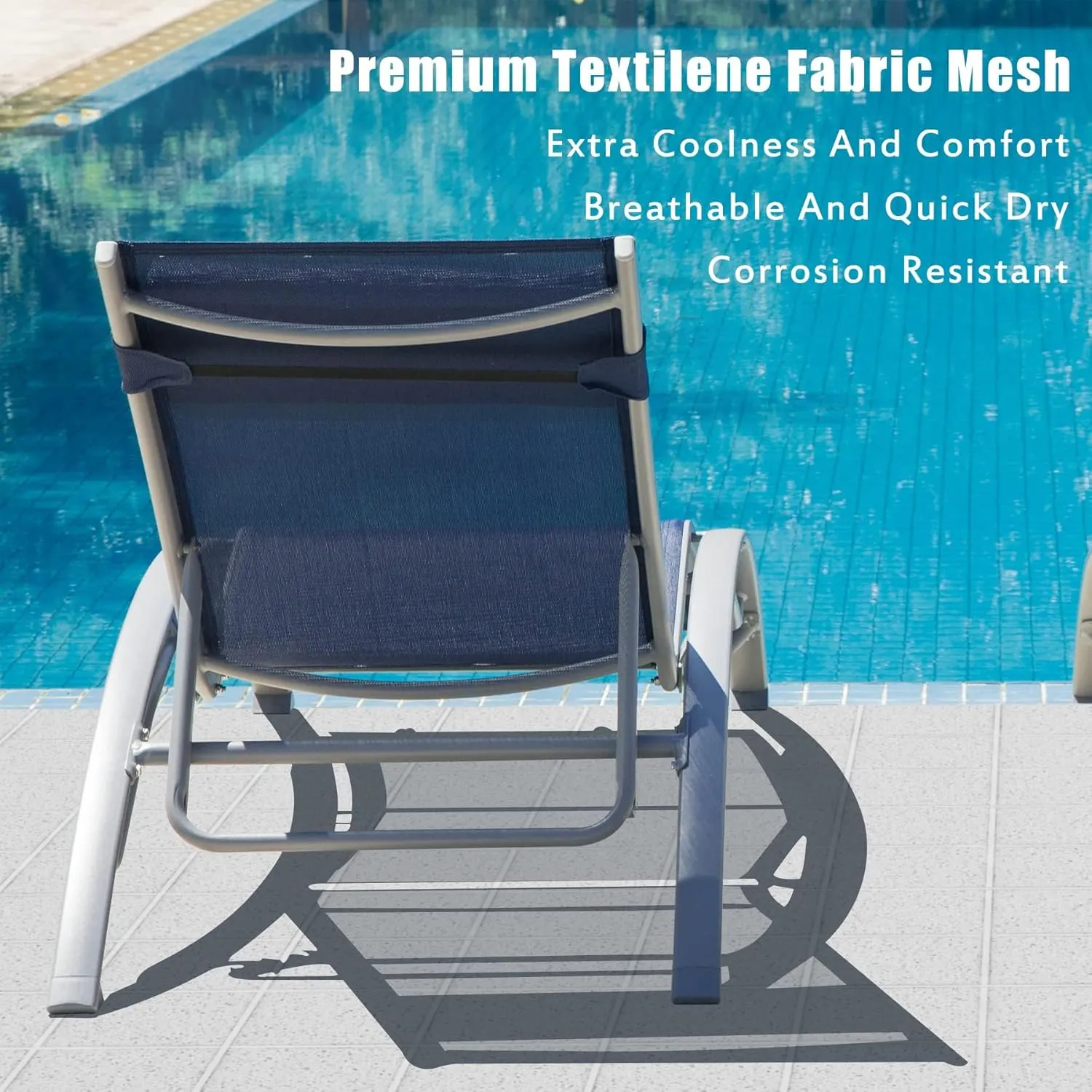 Domi Outdoor Chaise Lounge Set of 2, Patio Recliner Chairs with Adjustable Backrest and Removable Pillow for Indoor & Outdoor Relaxation by The Beach, Pool, or Sunbathing on The Lawn, Navy Blue
