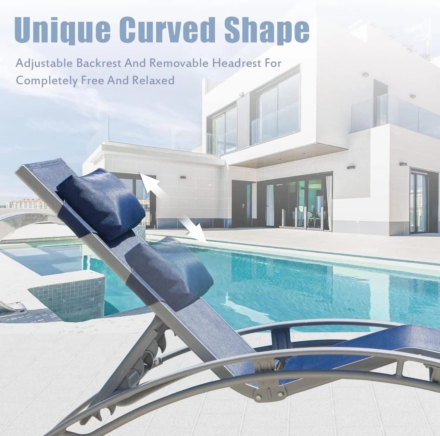 Domi Outdoor Chaise Lounge Set of 2, Patio Recliner Chairs with Adjustable Backrest and Removable Pillow for Indoor & Outdoor Relaxation by The Beach, Pool, or Sunbathing on The Lawn, Navy Blue