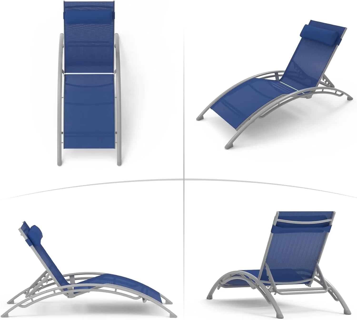 Domi Outdoor Chaise Lounge Set of 2, Patio Recliner Chairs with Adjustable Backrest and Removable Pillow for Indoor & Outdoor Relaxation by The Beach, Pool, or Sunbathing on The Lawn, Navy Blue