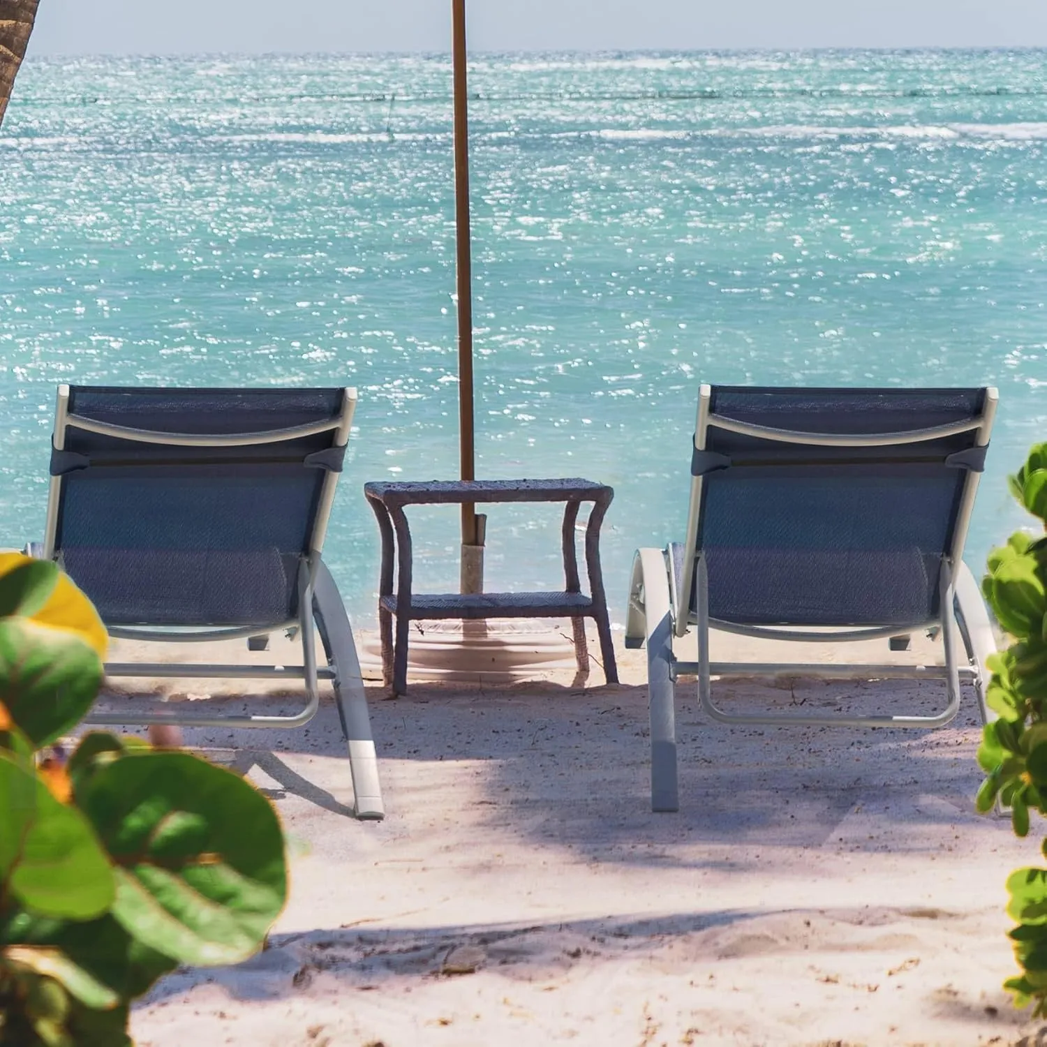 Domi Outdoor Chaise Lounge Set of 2, Patio Recliner Chairs with Adjustable Backrest and Removable Pillow for Indoor & Outdoor Relaxation by The Beach, Pool, or Sunbathing on The Lawn, Navy Blue