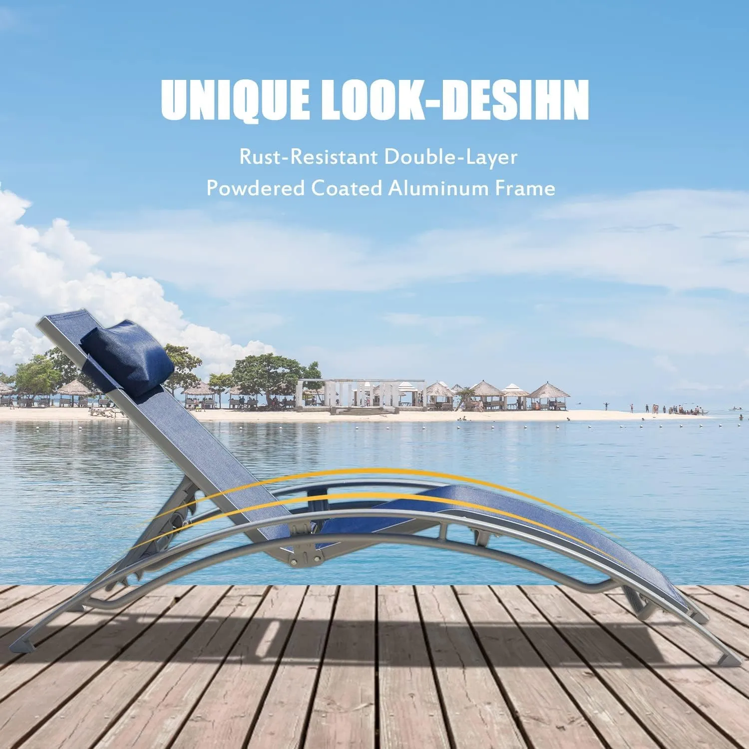 Domi Outdoor Chaise Lounge Set of 2, Patio Recliner Chairs with Adjustable Backrest and Removable Pillow for Indoor & Outdoor Relaxation by The Beach, Pool, or Sunbathing on The Lawn, Navy Blue