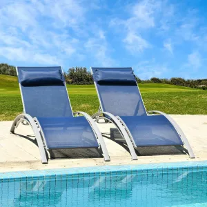 Domi Outdoor Chaise Lounge Set of 2, Patio Recliner Chairs with Adjustable Backrest and Removable Pillow for Indoor & Outdoor Relaxation by The Beach, Pool, or Sunbathing on The Lawn, Navy Blue