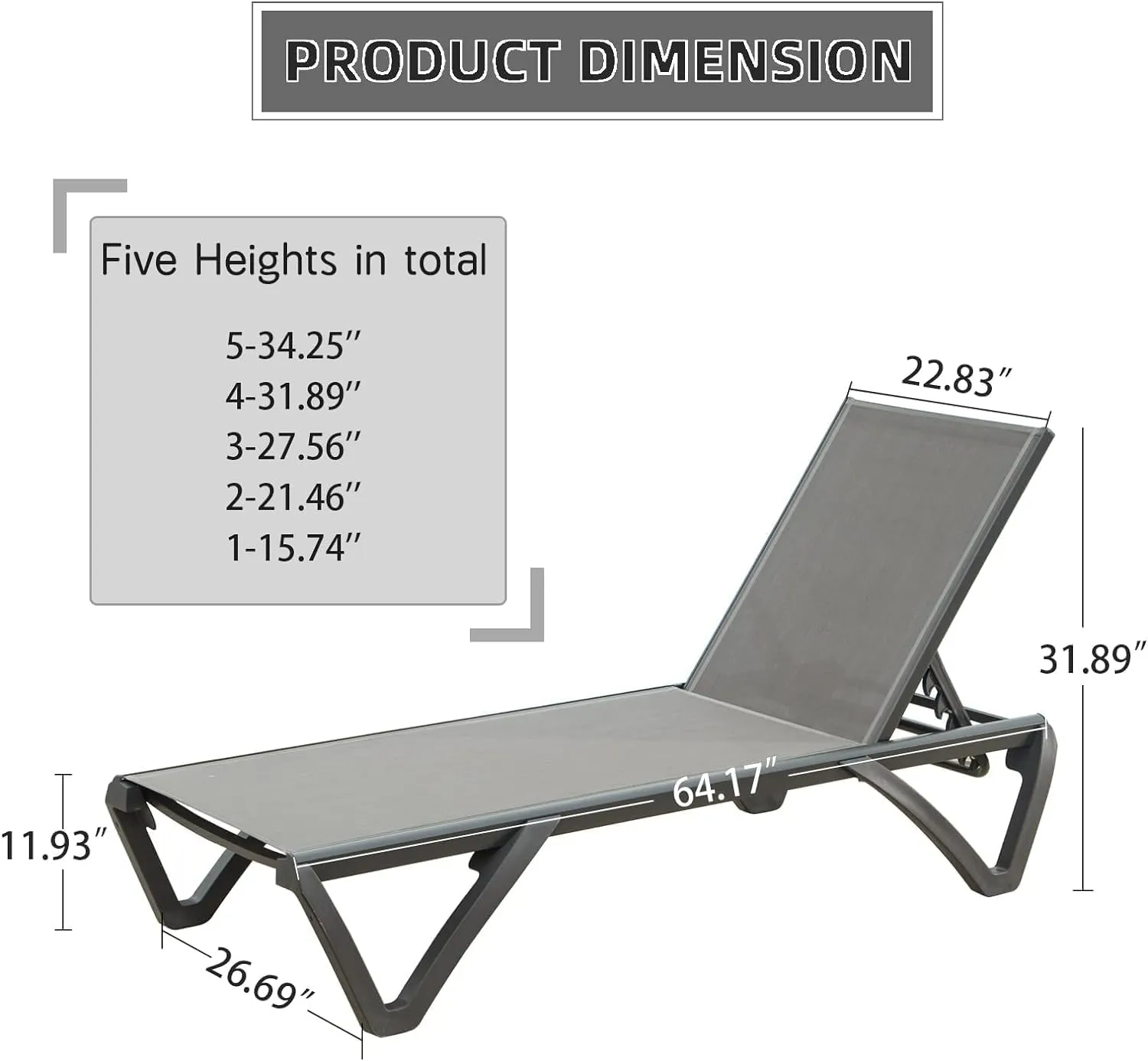 Domi Outdoor Chaise Lounge Set of 2,Pool Lounge Chair,Aluminum Sling Lounge Chairs for Outside with 5 Adjust able Positions (2 Grey Lounges W/O Table)