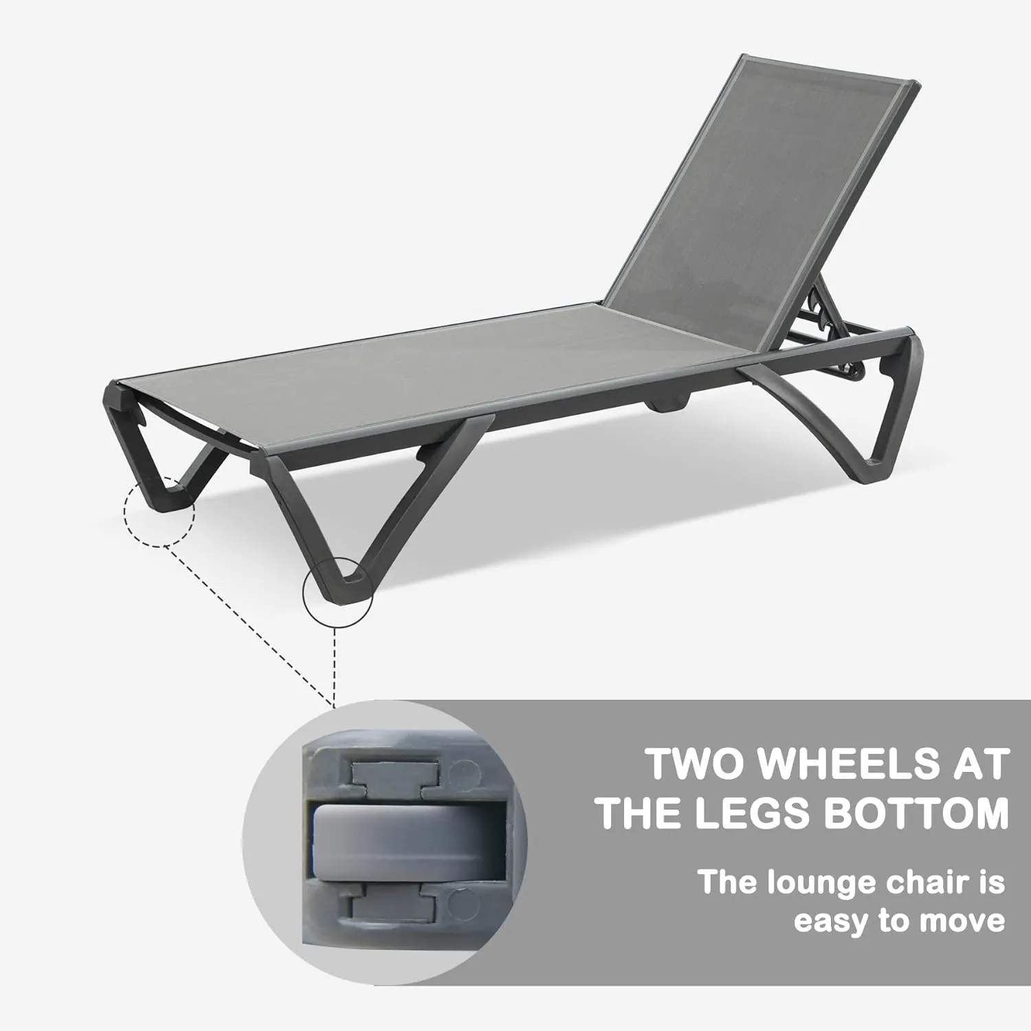 Domi Outdoor Chaise Lounge Set of 2,Pool Lounge Chair,Aluminum Sling Lounge Chairs for Outside with 5 Adjust able Positions (2 Grey Lounges W/O Table)