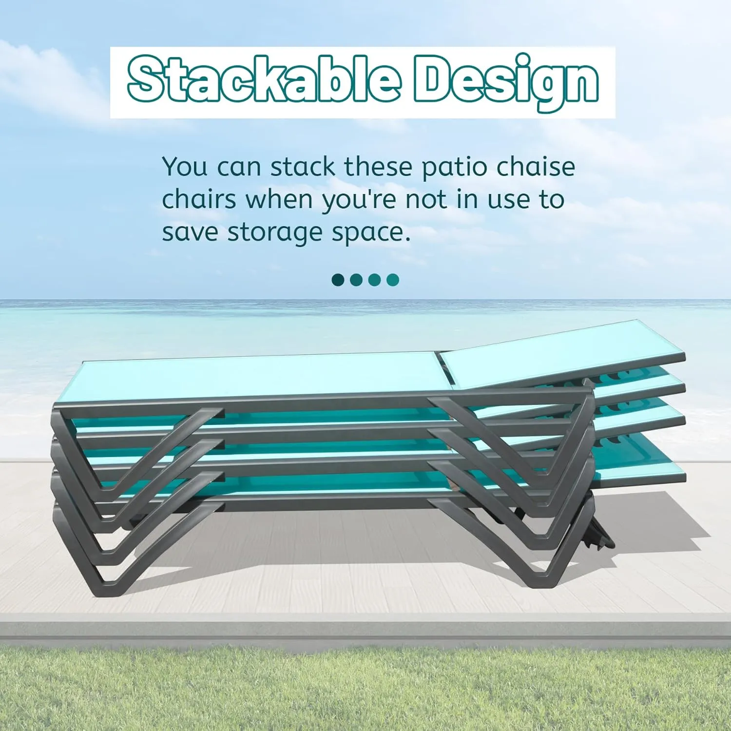 Domi Patio Lounge Chairs Set of 2, Aluminum Pool Chaise Lounge with 5 Position Adjustable Backrest and Wheels, Outdoor Lounge Chairs for Pool, Garden, Beach, Backyard, Turquoise Blue