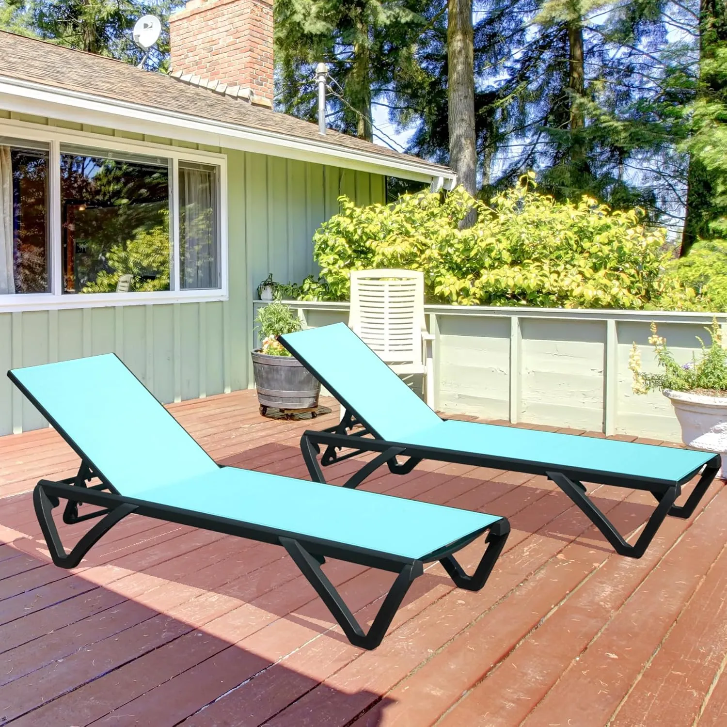 Domi Patio Lounge Chairs Set of 2, Aluminum Pool Chaise Lounge with 5 Position Adjustable Backrest and Wheels, Outdoor Lounge Chairs for Pool, Garden, Beach, Backyard, Turquoise Blue