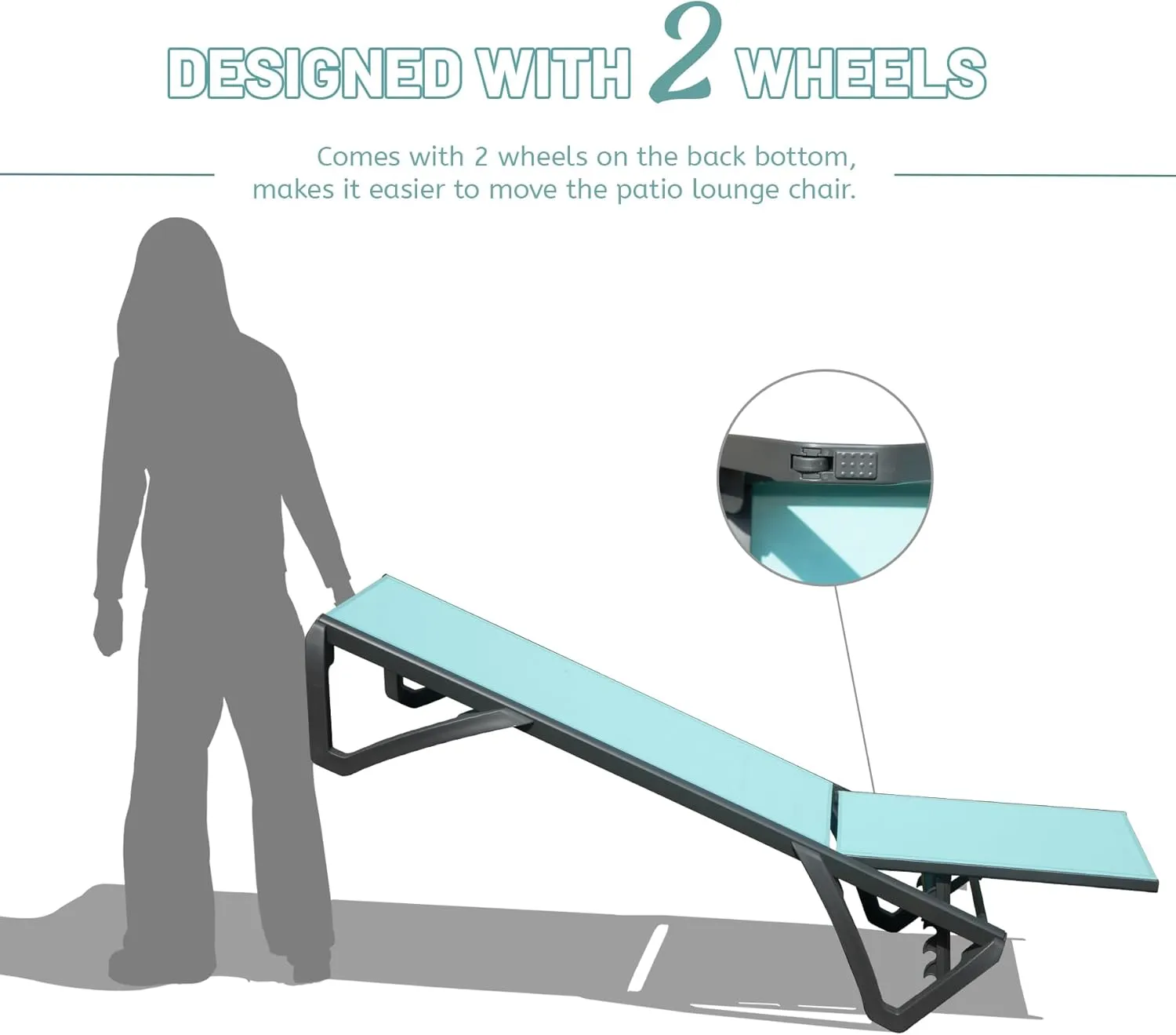 Domi Patio Lounge Chairs Set of 2, Aluminum Pool Chaise Lounge with 5 Position Adjustable Backrest and Wheels, Outdoor Lounge Chairs for Pool, Garden, Beach, Backyard, Turquoise Blue