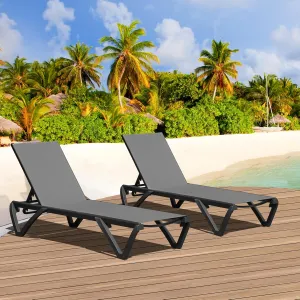 Domi Pool Lounge Chairs Set of 2, Aluminum Adjustable Outdoor Chaise Lounge with Wheels, All Weather Poolside Chairs for Deck Lawn Patio Backyard, Textilene - Gray