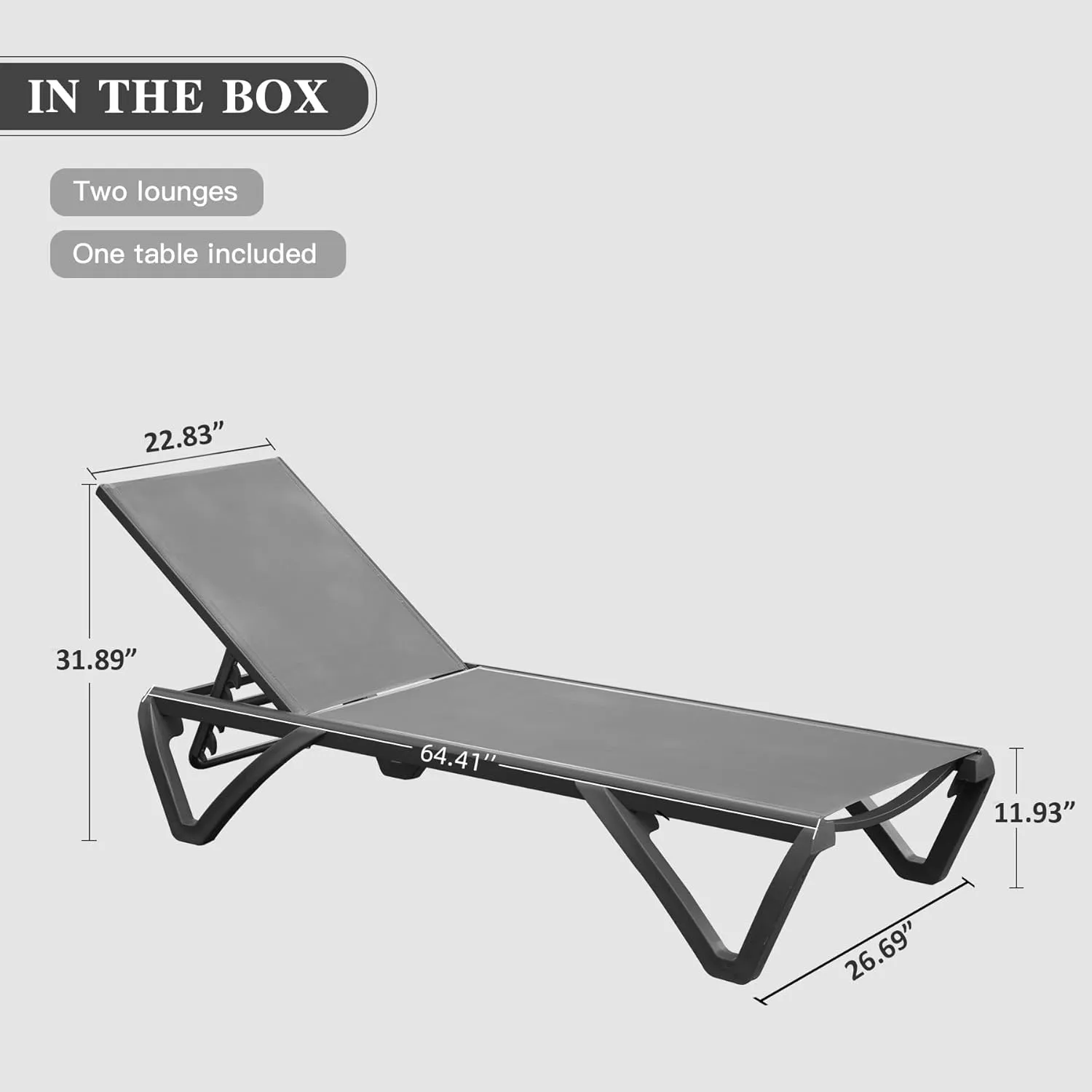 Domi Pool Lounge Chairs Set of 2, Aluminum Adjustable Outdoor Chaise Lounge with Wheels, All Weather Poolside Chairs for Deck Lawn Patio Backyard, Textilene - Gray