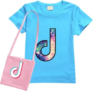 D.O.T Summer Sportswear TIC TOC Girls T-Shirt Round Neck top with Bag for Kids