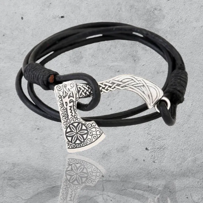 Dragon's Head Axe Wrap Leather Bracelet