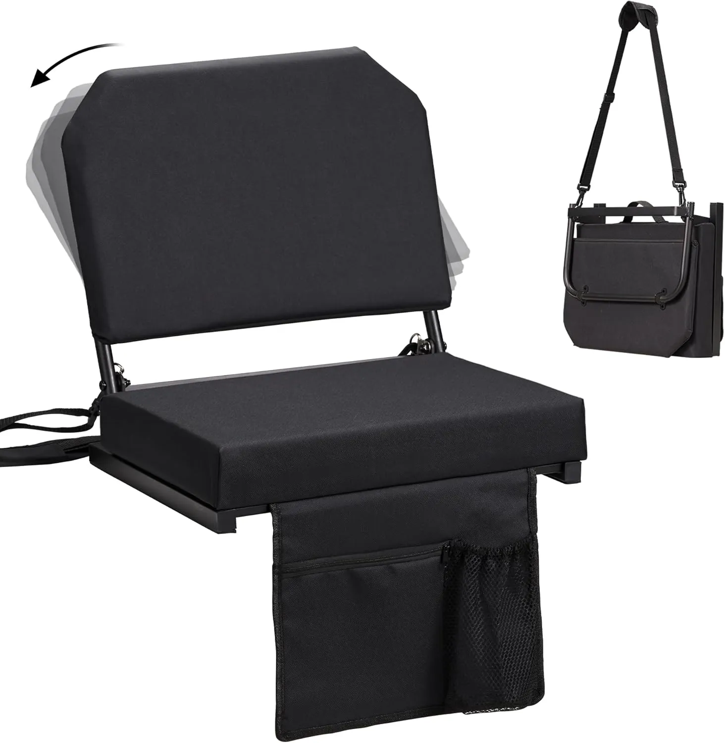 Dragosum Stadium Seats with Back Support Swivel, Bleacher Chairs with Shoulder Strap & Cup Holder, Upholstered Portable Folding Bleacher Seats