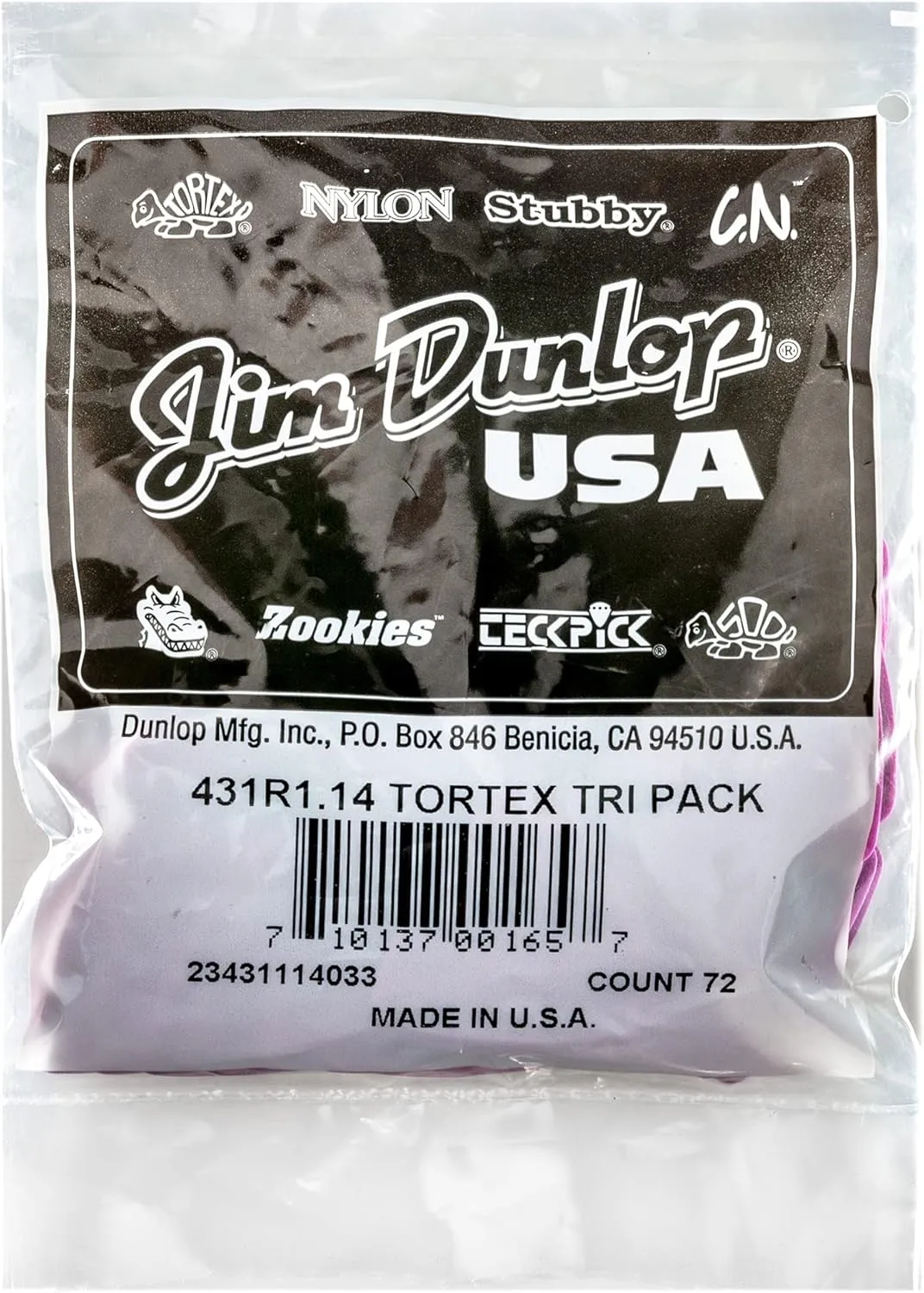 Dunlop 431R1.14 Tortex Triangle, Purple, 1.14mm, 72/Bag